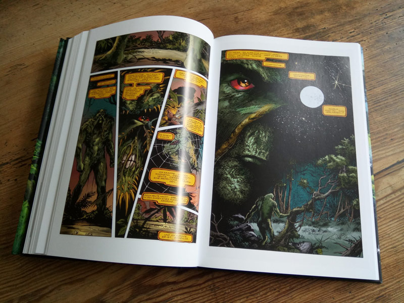 Neue Kolorierung: Zwei Seiten aus »Swamp Thing von Alan Moore Deluxe« Bd. 2 