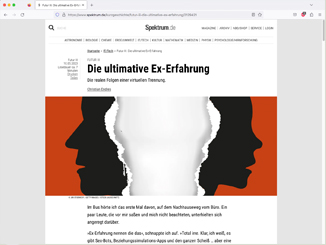 Screenshot von Spektrum.de und meiner Story "Die ultimative Ex-Erfahrung" dort 
